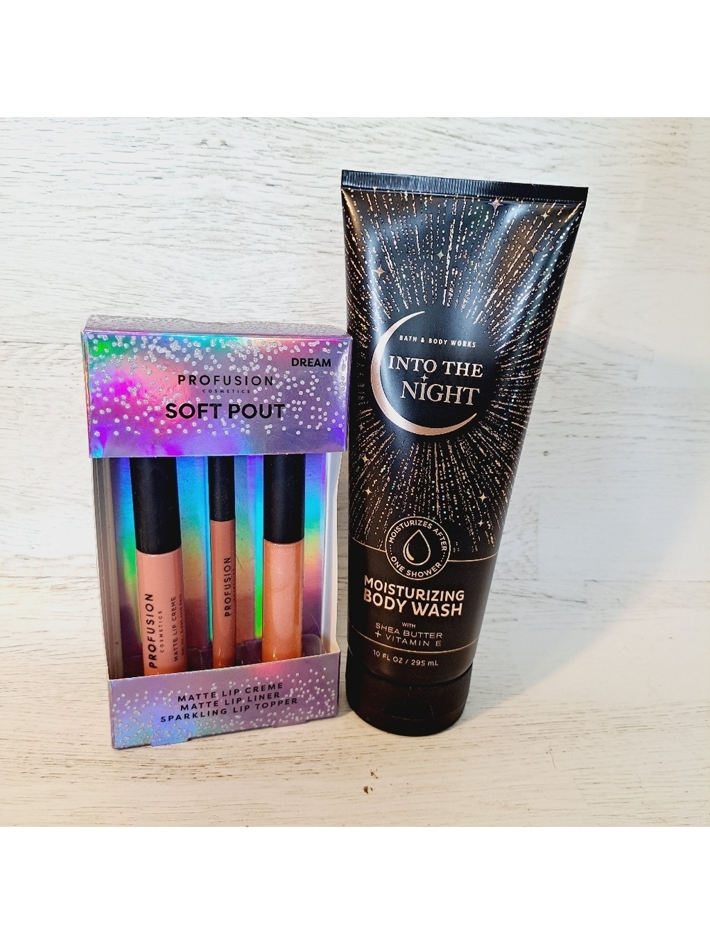 Bath & Body Works Into the Night Body Wash & Soft Pout Lip Cream, Liner & Topper